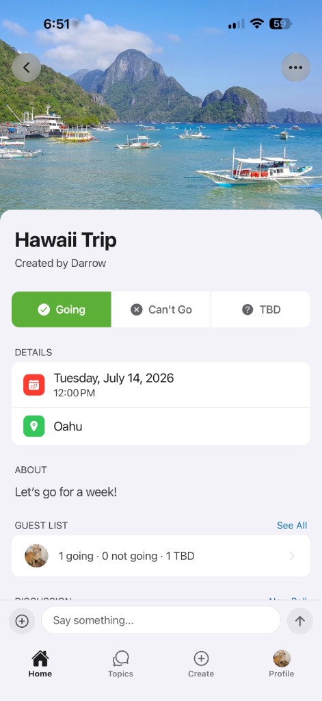 Turnout event screen with RSVP and event details